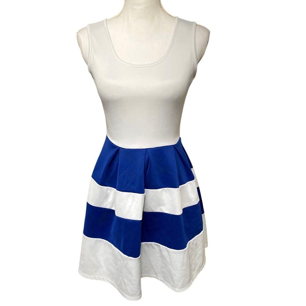 Womens sleeveless nautical Sailor blue white stripe dress navy yacht summer Smal